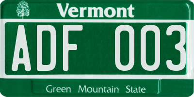 VT license plate ADF003