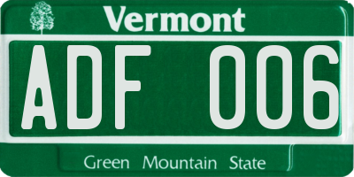 VT license plate ADF006