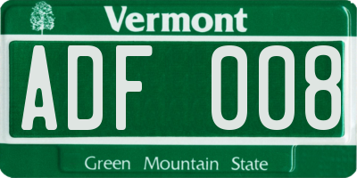 VT license plate ADF008