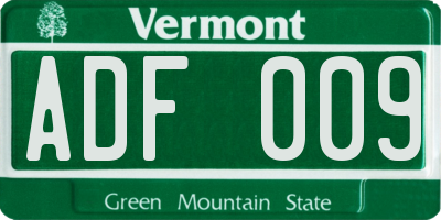 VT license plate ADF009