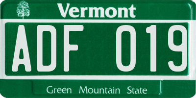 VT license plate ADF019