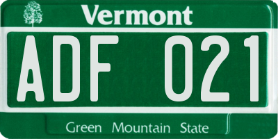 VT license plate ADF021
