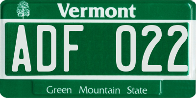VT license plate ADF022