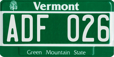 VT license plate ADF026