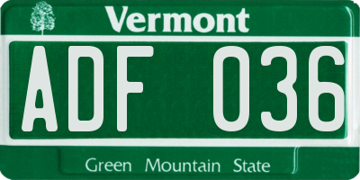 VT license plate ADF036