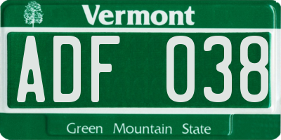VT license plate ADF038