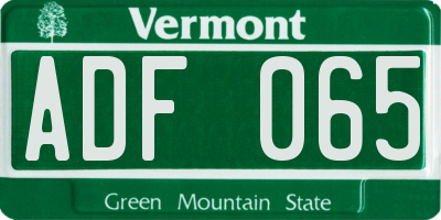 VT license plate ADF065