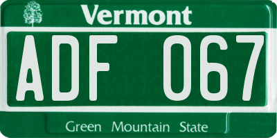 VT license plate ADF067