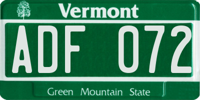 VT license plate ADF072