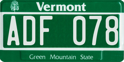 VT license plate ADF078