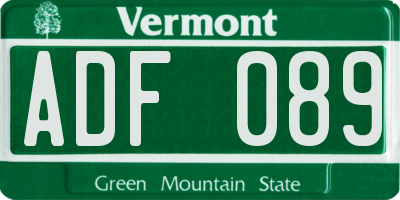 VT license plate ADF089