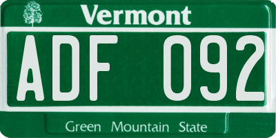 VT license plate ADF092