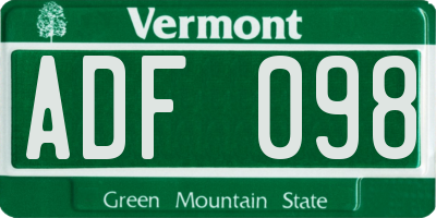 VT license plate ADF098