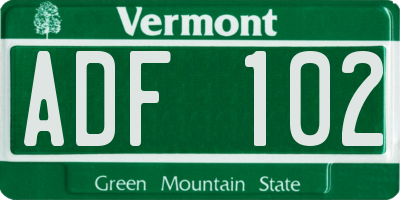 VT license plate ADF102