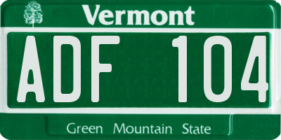 VT license plate ADF104
