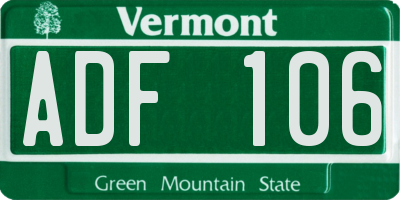 VT license plate ADF106