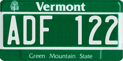 VT license plate ADF122