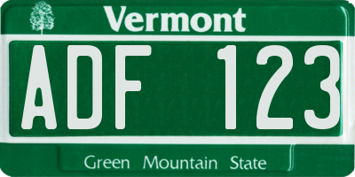 VT license plate ADF123