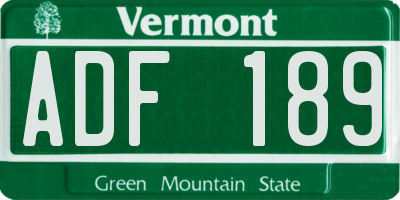 VT license plate ADF189
