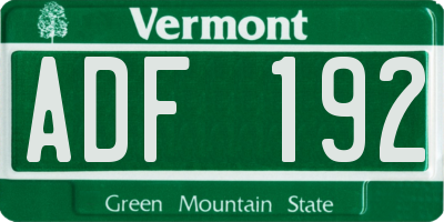 VT license plate ADF192