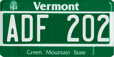 VT license plate ADF202