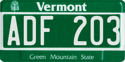 VT license plate ADF203