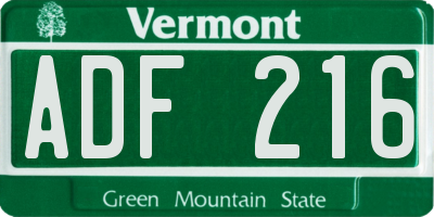 VT license plate ADF216