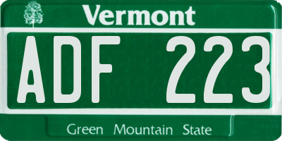 VT license plate ADF223
