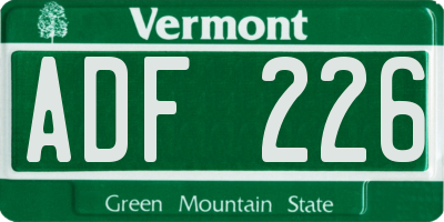 VT license plate ADF226