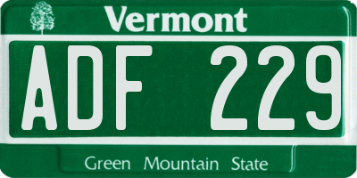 VT license plate ADF229