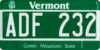 VT license plate ADF232