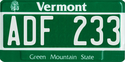 VT license plate ADF233