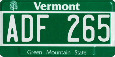 VT license plate ADF265