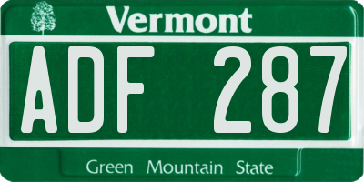 VT license plate ADF287