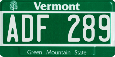 VT license plate ADF289