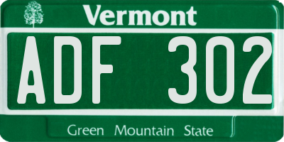 VT license plate ADF302