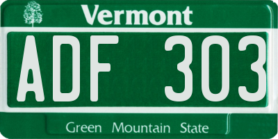 VT license plate ADF303