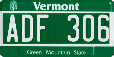 VT license plate ADF306