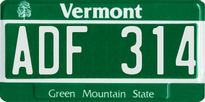 VT license plate ADF314