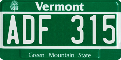 VT license plate ADF315