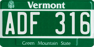 VT license plate ADF316