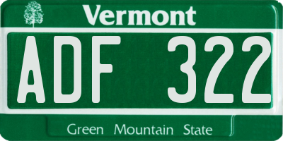 VT license plate ADF322