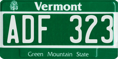 VT license plate ADF323