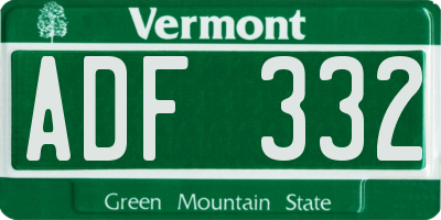 VT license plate ADF332