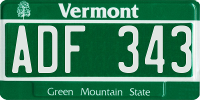 VT license plate ADF343
