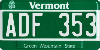 VT license plate ADF353