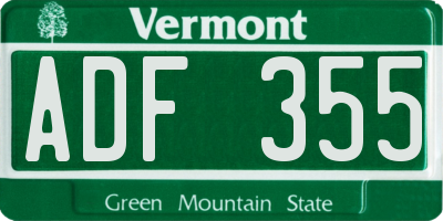 VT license plate ADF355