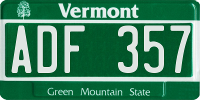VT license plate ADF357