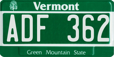 VT license plate ADF362