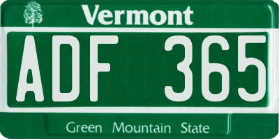 VT license plate ADF365